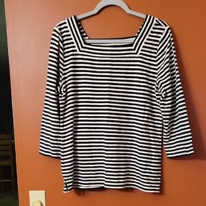 Talbots Black & White Striped Square-Neck Top